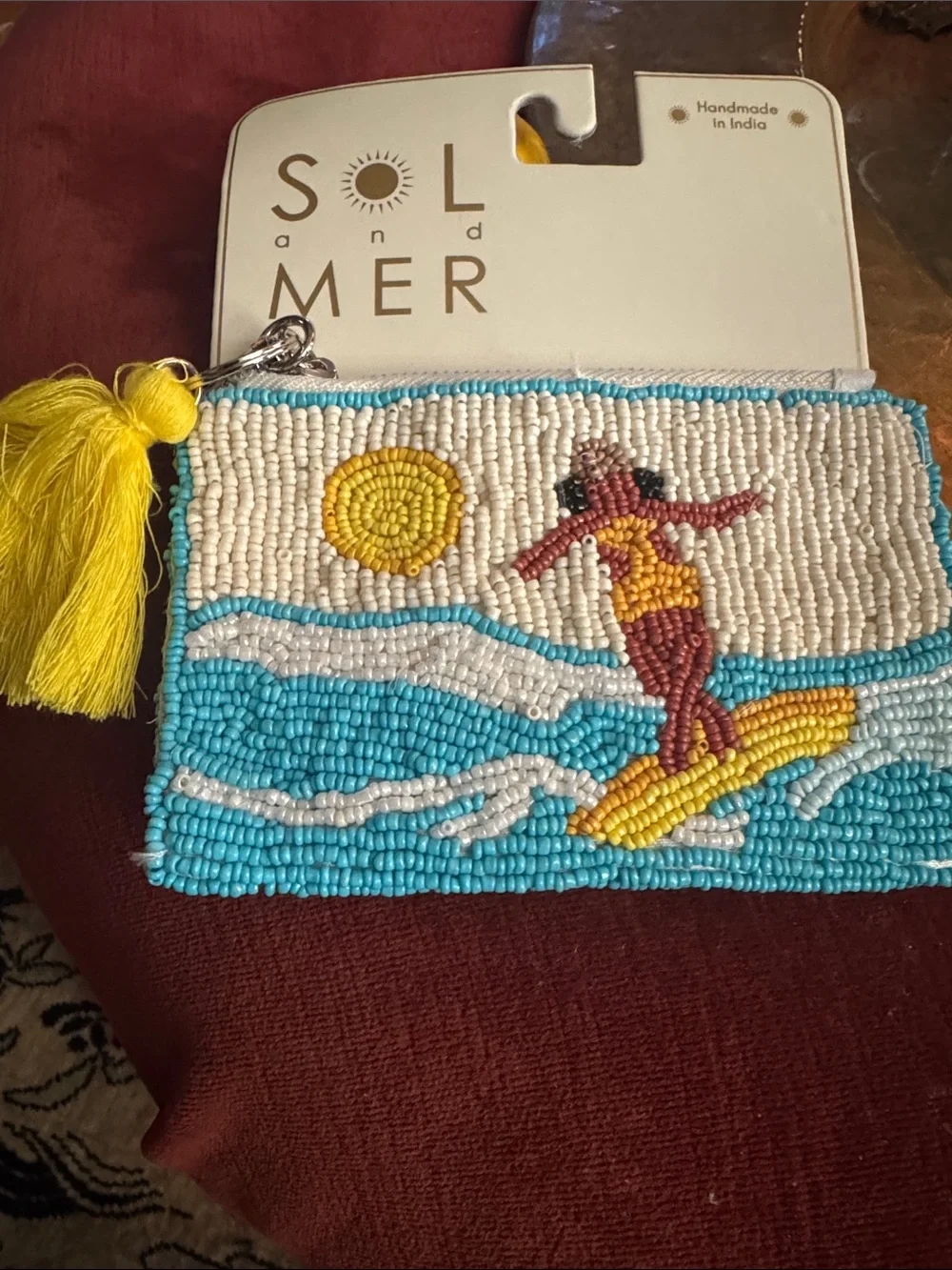 SOL and MER Beaded Turquoise & Yellow Surfer Wristlet Clutch